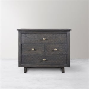 Pemberly Row Hand-Carved 4-Drawer Mango Wood Nightstand in Gray Wash