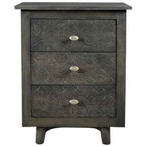 Pemberly Row 3-Drawer Hand-Carved Mango Wood Nightstand in Gray Wash
