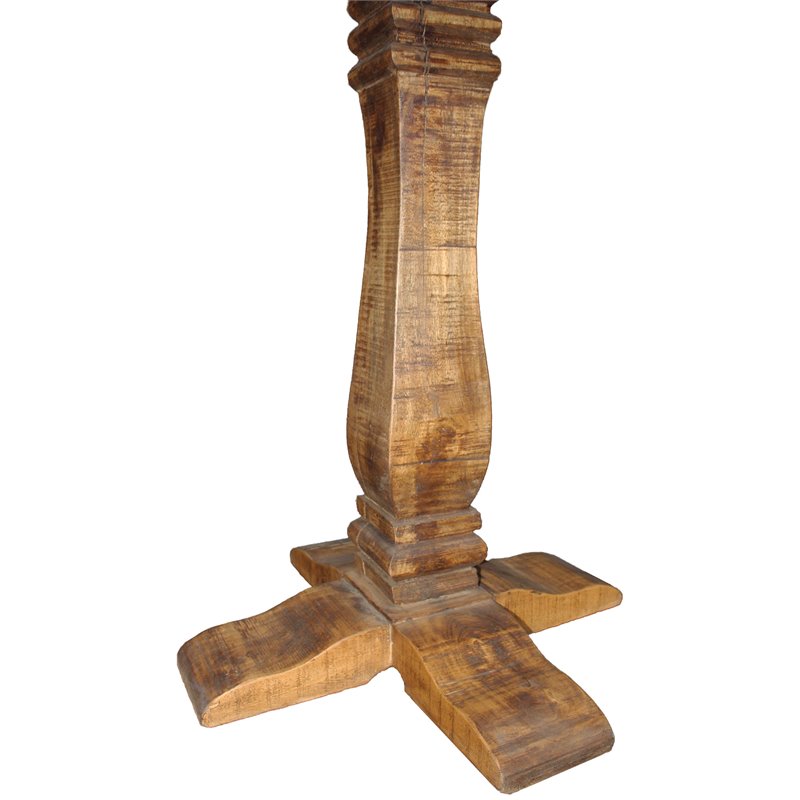 Pemberly Row Solid Wood Pedestal Bar Table with Industrial Elements in Brown