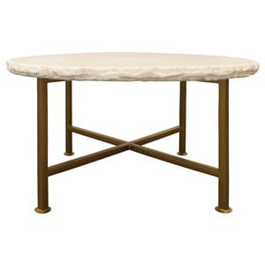 Pemberly Row White Marble Cocktail Table on Brass-Finished Cast Iron Base