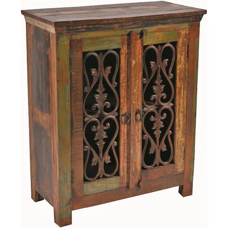Pemberly Row 2-Door Reclaimed Solid Wood Buffet with Iron Inserts in Multi-Color