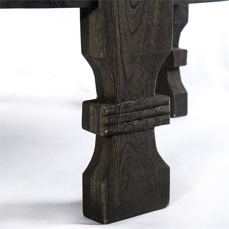 Pemberly Row Reclaimed Wood Hand-Carved Cocktail Table in Dark Gray
