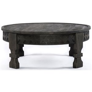 Pemberly Row Reclaimed Wood Hand-Carved Cocktail Table in Dark Gray