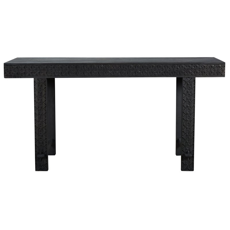Pemberly Row Reclaimed Wood Hand-Carved Console Table in Dark Gray