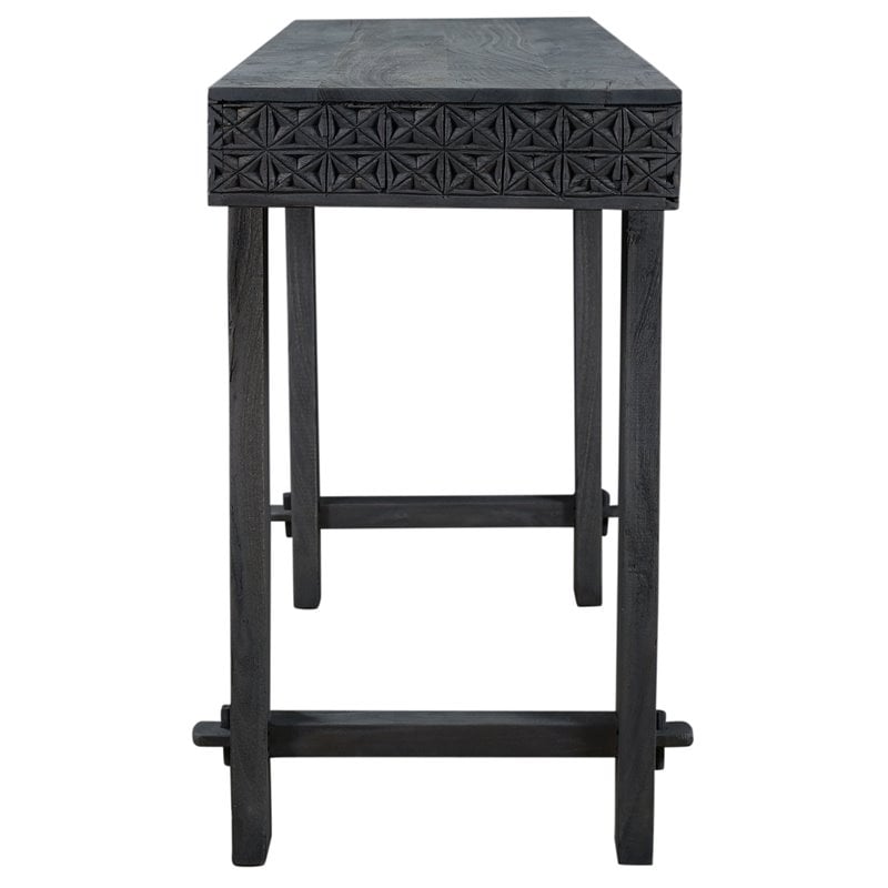 Pemberly Row Reclaimed Wood Hand-Carved Console Table in Dark Gray