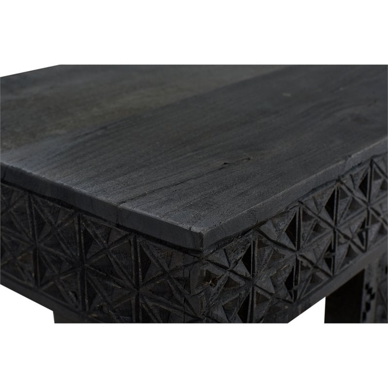 Pemberly Row Reclaimed Wood Hand-Carved Console Table in Dark Gray