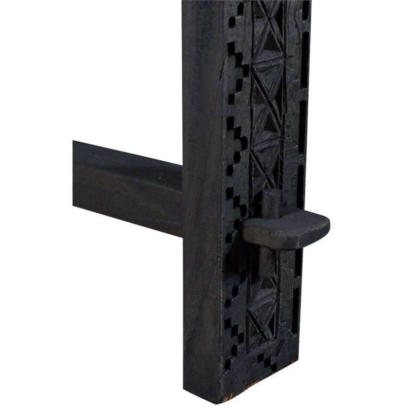 Pemberly Row Reclaimed Wood Hand-Carved Console Table in Dark Gray