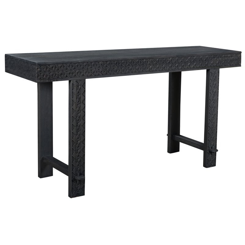 Pemberly Row Reclaimed Wood Hand-Carved Console Table in Dark Gray