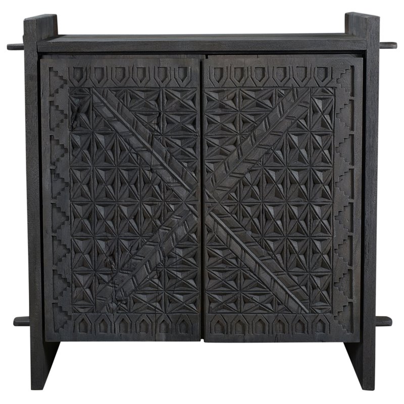 Pemberly Row Reclaimed Wood Hand-Carved 2-Door Sideboard in Dark Gray