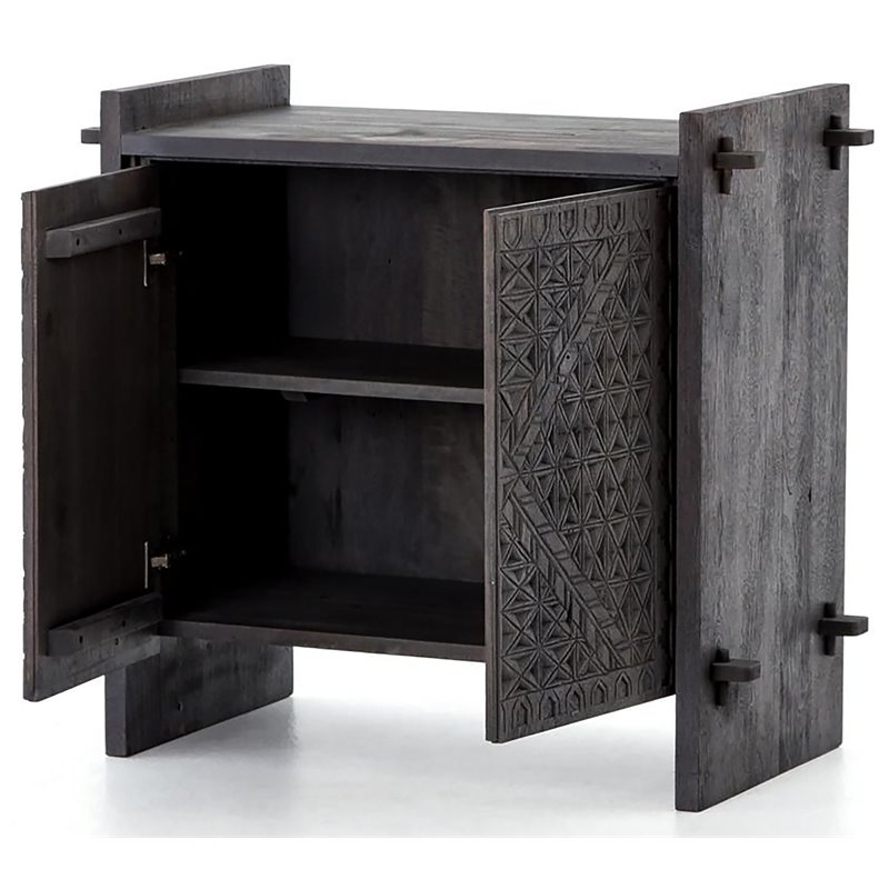 Pemberly Row Reclaimed Wood Hand-Carved 2-Door Sideboard in Dark Gray