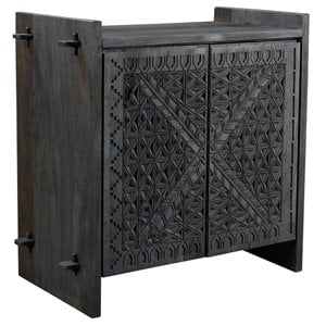 Pemberly Row Reclaimed Wood Hand-Carved 2-Door Sideboard in Dark Gray
