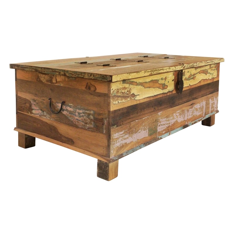Pemberly Row Reclaimed Solid Wood Lift-Top Cocktail Table in Multi-Color