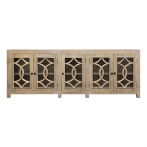 Pemberly Row 5-Door Mango Wood Sideboard with Glass & Wood Design in White Wash