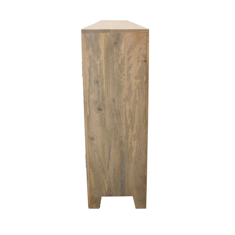 Pemberly Row 5-Door Mango Wood Sideboard with Glass & Wood Design in White Wash