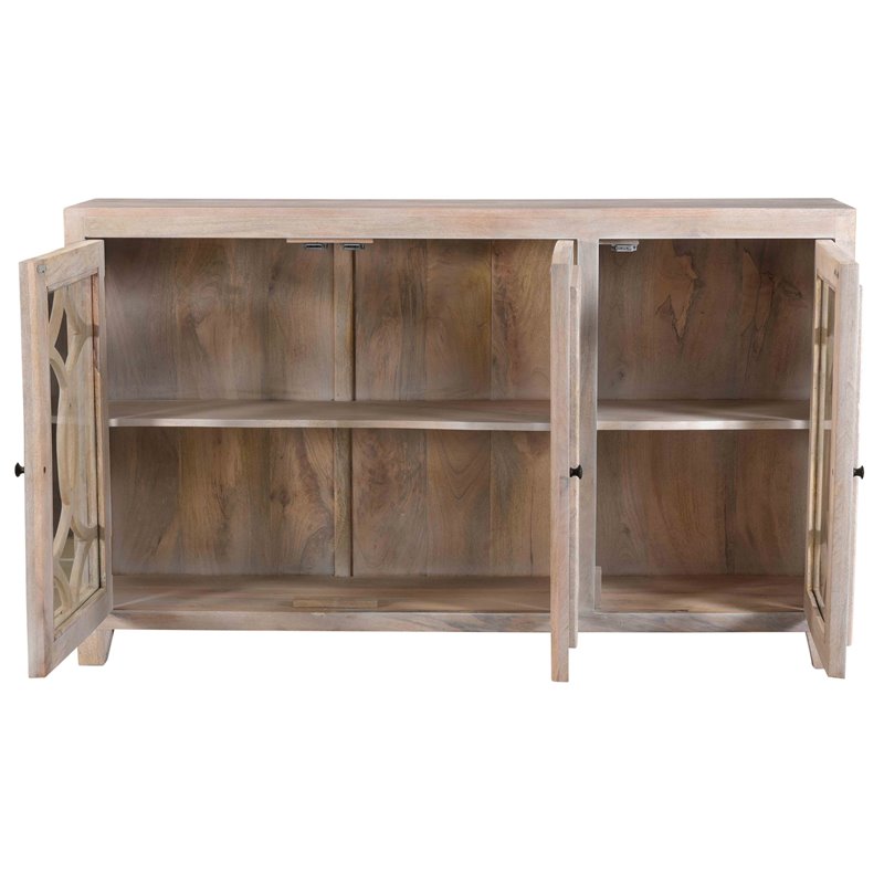 Pemberly Row 3-Door Mango Wood Sideboard with Glass Panels in White Wash
