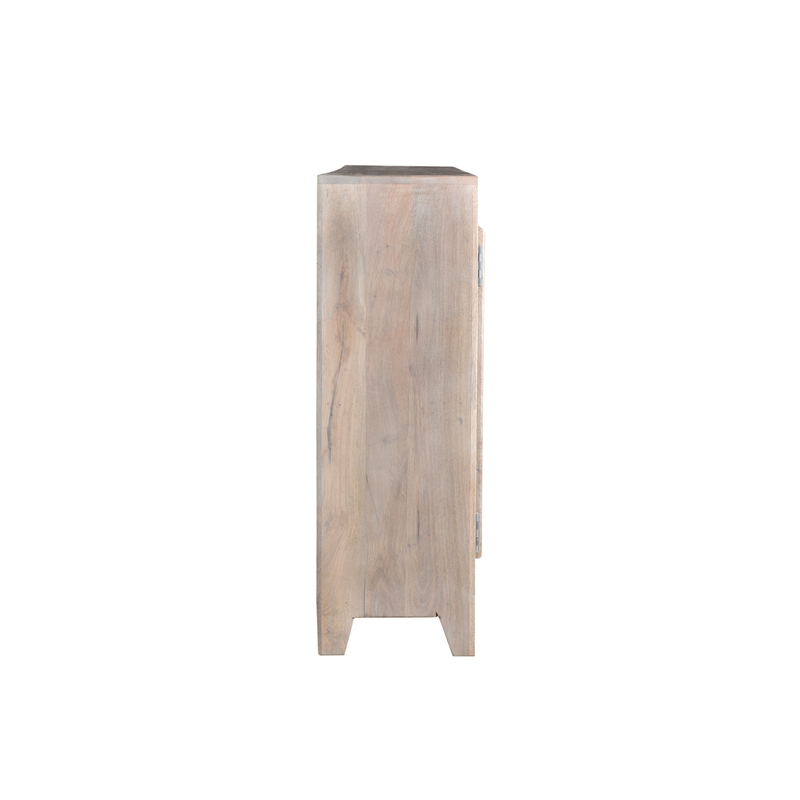 Pemberly Row 3-Door Mango Wood Sideboard with Glass Panels in White Wash