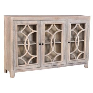 Pemberly Row 3-Door Mango Wood Sideboard with Glass Panels in White Wash