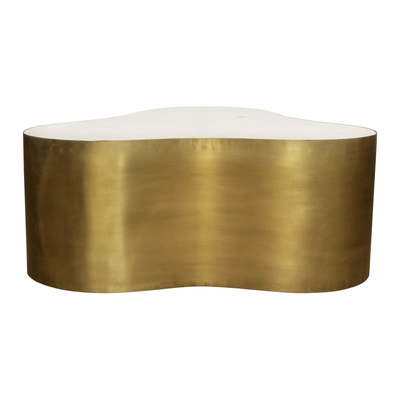 Pemberly Row Cocktail Table with Genuine Marble Top on Brass Iron Base