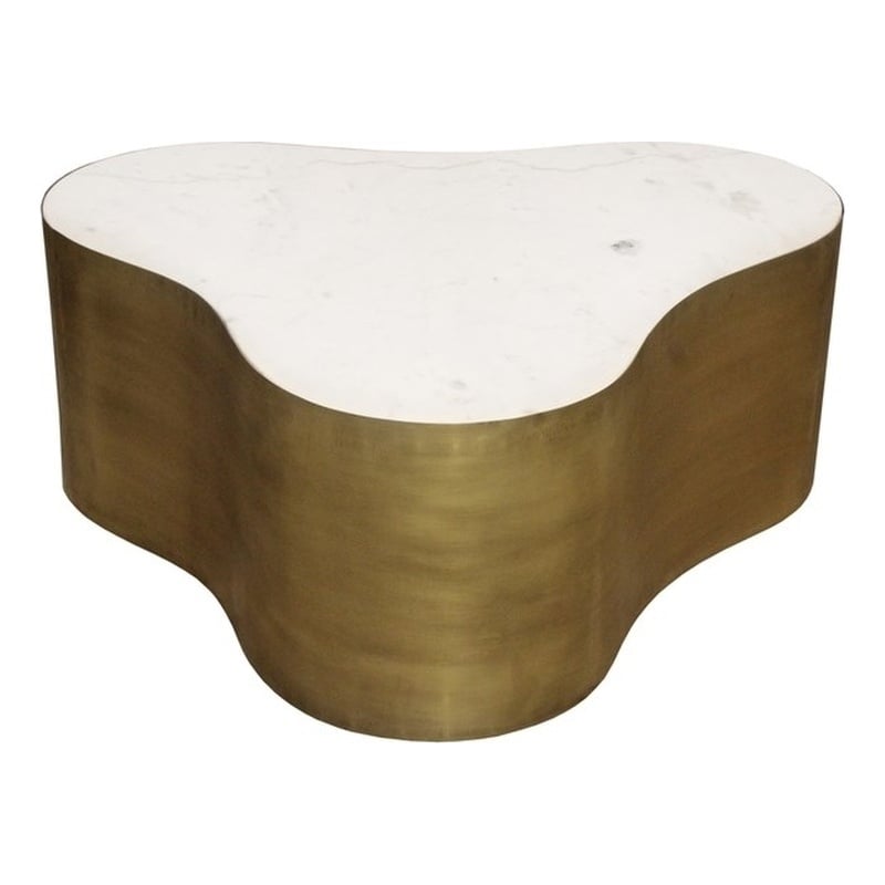 Pemberly Row Cocktail Table with Genuine Marble Top on Brass Iron Base