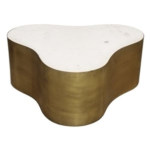 Pemberly Row Cocktail Table with Genuine Marble Top on Brass Iron Base