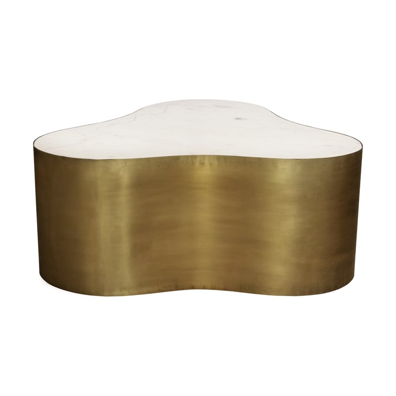 Pemberly Row Cocktail Table with Genuine Marble Top on Brass Iron Base
