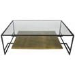Pemberly Row Cast Iron Cocktail Table with Glass Top and Bronze Shelf in Black