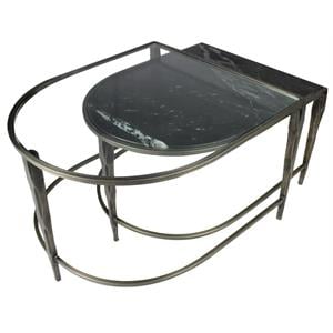Pemberly Row Cast Iron Nesting Cocktail Tables with Glass and Marble in Gold