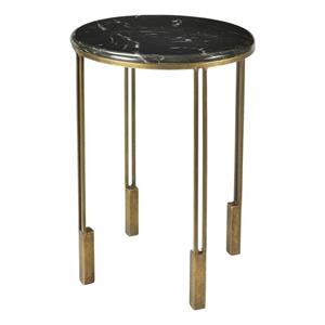 Pemberly Row Art Deco Cast Iron Side Table with Dark Gray Marble Top in Gold