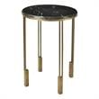 Pemberly Row Art Deco Cast Iron Side Table with Dark Gray Marble Top in Gold