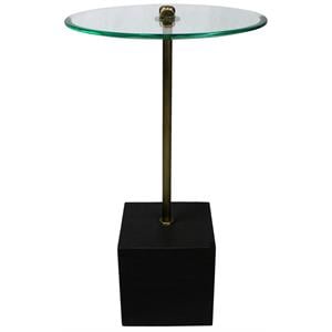 Pemberly Row Art Deco Cast Iron Side Table with Stone Base & Glass Top in Black