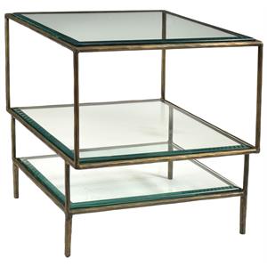 Pemberly Row Cast Iron Side Table with 3 Glass Tops in Antique Brass