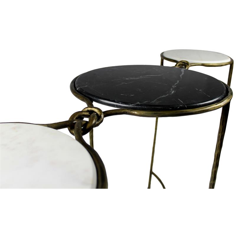 Pemberly Row Cast Iron Console Table with 3 Marble Tops in Brass