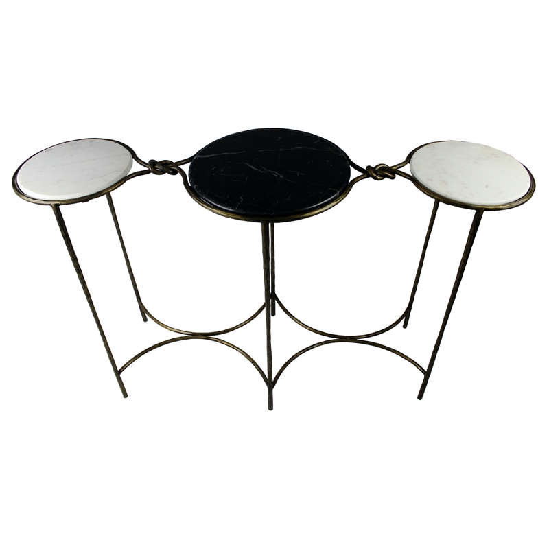 Pemberly Row Cast Iron Console Table with 3 Marble Tops in Brass