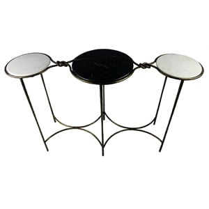 Pemberly Row Cast Iron Console Table with 3 Marble Tops in Brass