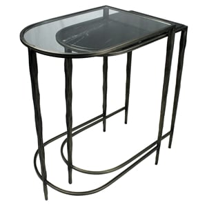 Pemberly Row Gold Nesting Console Tables with Glass & Marble on Iron (Set of 2)