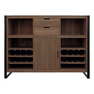 Pemberly Row Solid Wood Wine and Bar Console with 16-Bottle Rack in Nutmeg