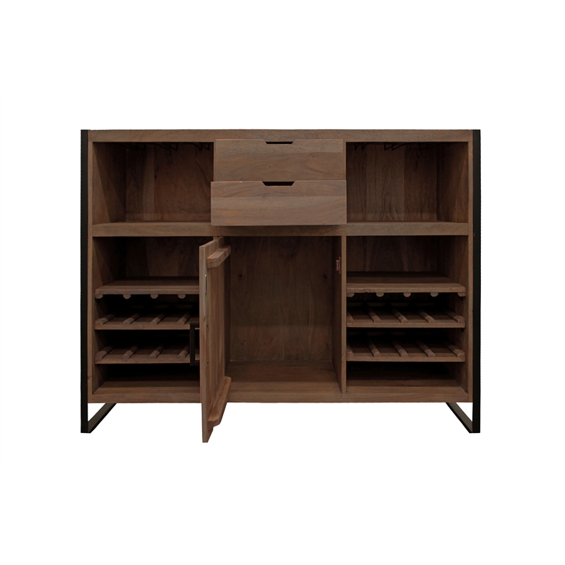 Pemberly Row Solid Wood Wine and Bar Console with 16-Bottle Rack in Nutmeg