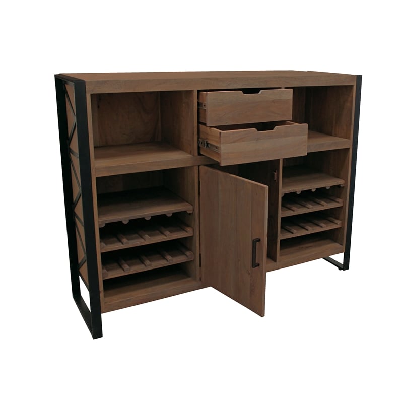 Pemberly Row Solid Wood Wine and Bar Console with 16-Bottle Rack in Nutmeg