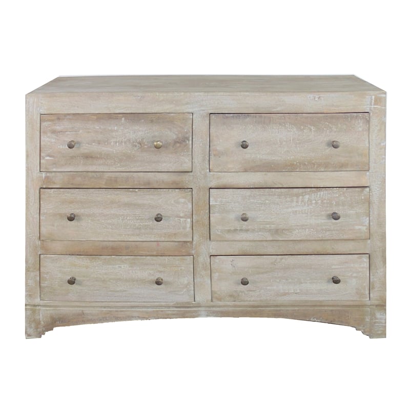 Pemberly Row 6-Drawer Solid Wood Dresser with Metal Pulls in Natural Finish