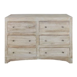 Pemberly Row 6-Drawer Solid Wood Dresser with Metal Pulls in Natural Finish