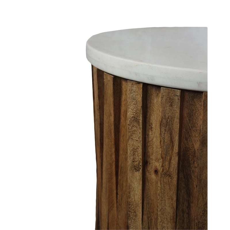 Pemberly Row Round Accent Table with Genuine Marble Top and Wood Base in Ivory