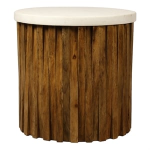 Pemberly Row Round Accent Table with Genuine Marble Top and Wood Base in Ivory