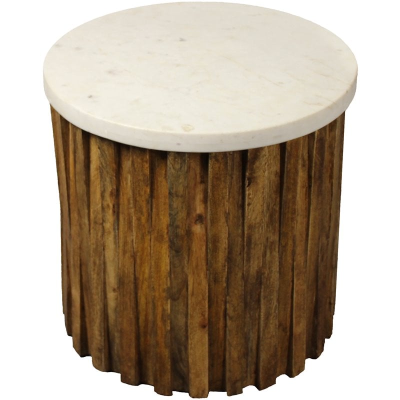 Pemberly Row Round Accent Table with Genuine Marble Top and Wood Base in Ivory