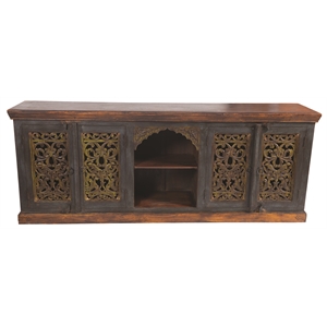 Pemberly Row 4-Door Hand-Carved Mango Wood Buffet with Multi-Color Patina