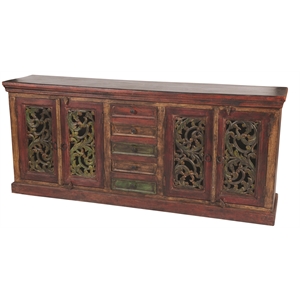 Pemberly Row 4-Door 5-Drawer Hand-Carved Mango Wood Buffet in Multi-Color