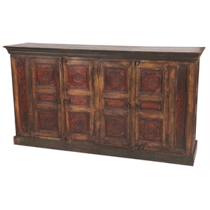 Pemberly Row 4-Door Hand-Carved Kiln-Dried Mango Wood Buffet in Multi-Color