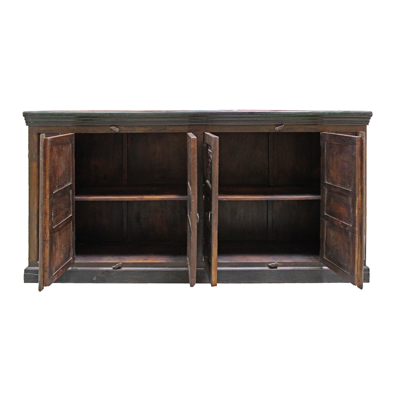 Pemberly Row 4-Door Hand-Carved Kiln-Dried Mango Wood Buffet in Multi-Color