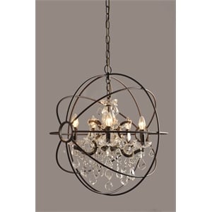 Pemberly Row Cast Iron Globe Pendant with Chinese Crystal Accents in Brown