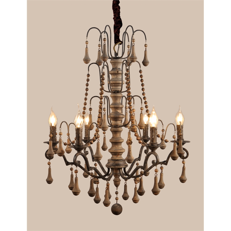 Pemberly Row Cast Iron and Solid Wood Victorian Pendant in Brown