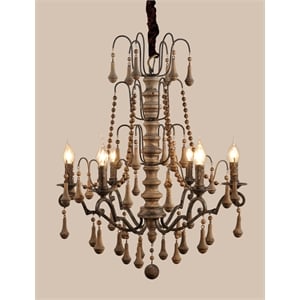 Pemberly Row Cast Iron and Solid Wood Victorian Pendant in Brown